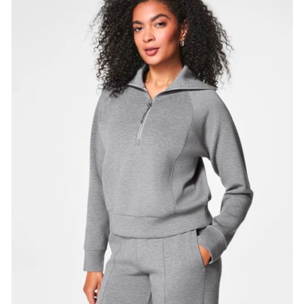Spanx Nwt Airessentials Size 1x Half Zip Gray Sweatshirt Style 50346